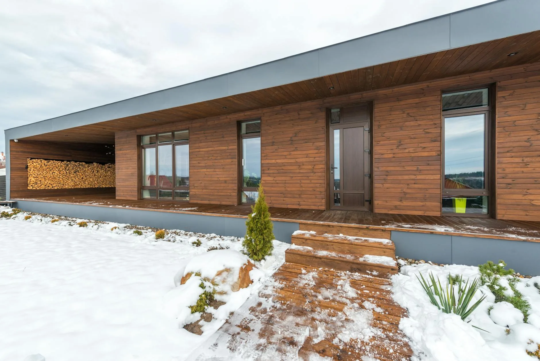 Front door and porch of a modern family home