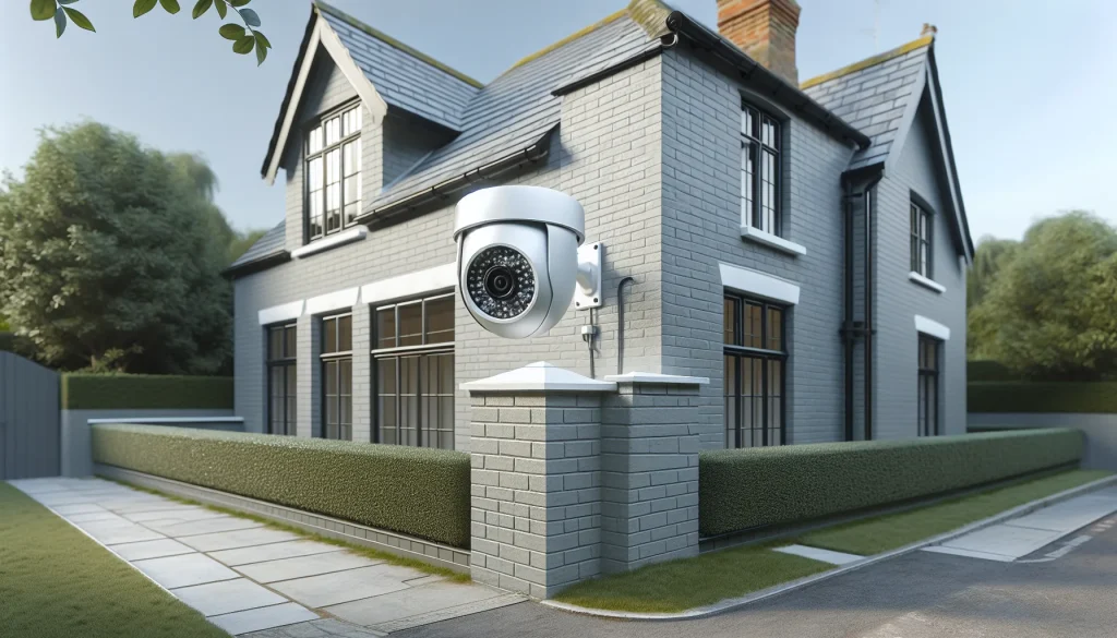 Outdoor security camera wall mounted on UK home exterior