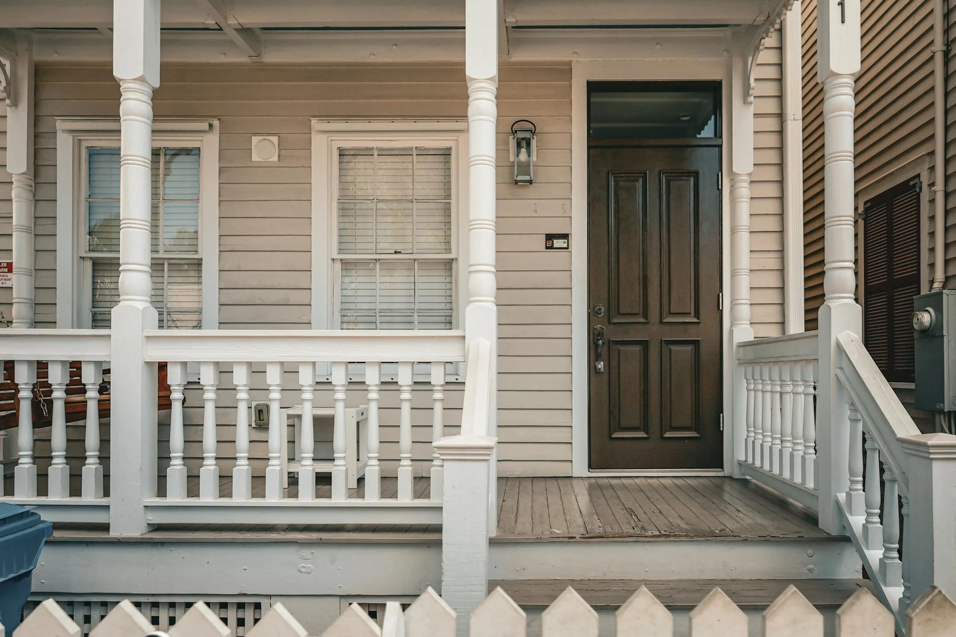 Residential front porch and doorway of a home