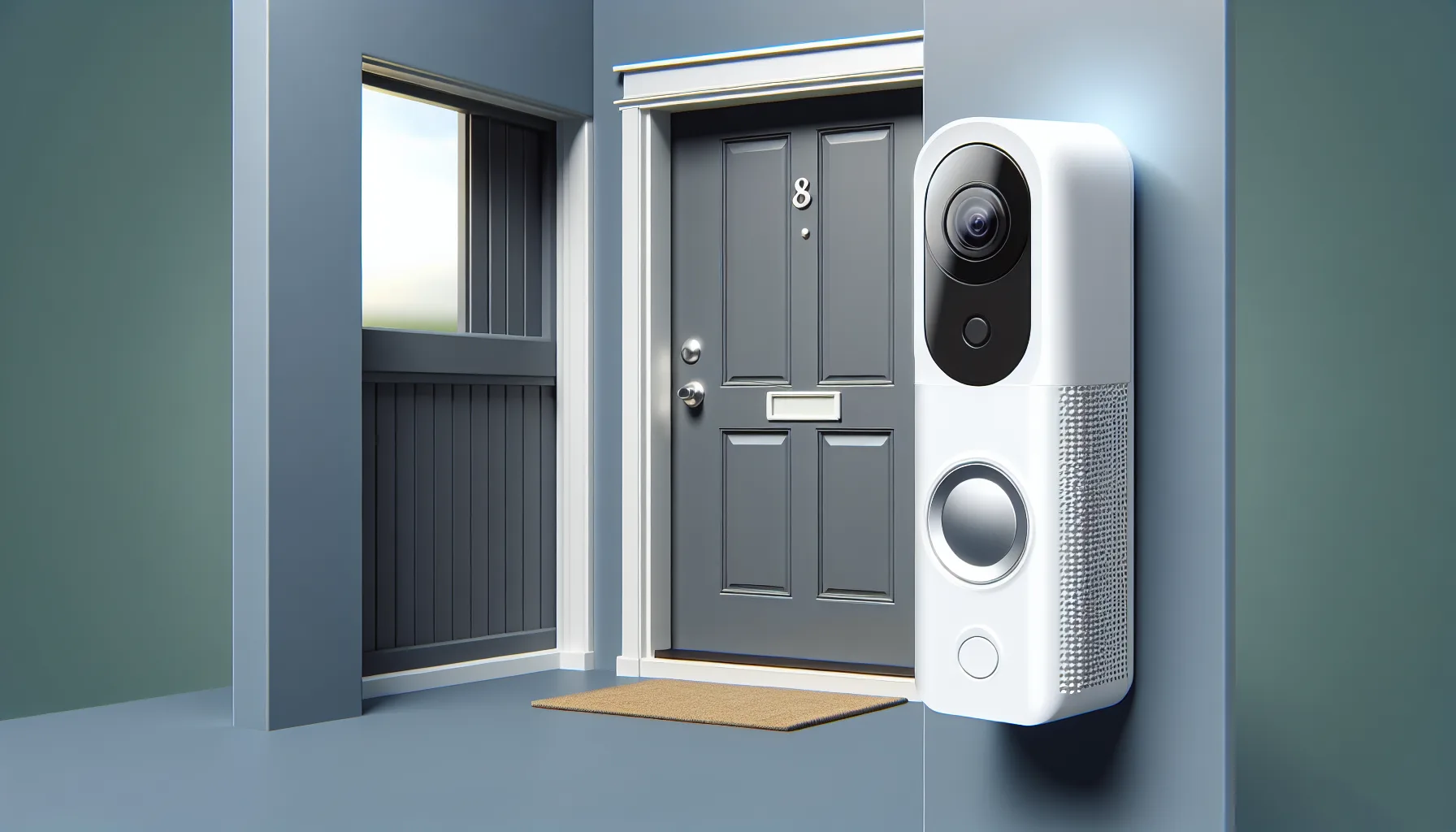 Smart video doorbell camera at a front entrance