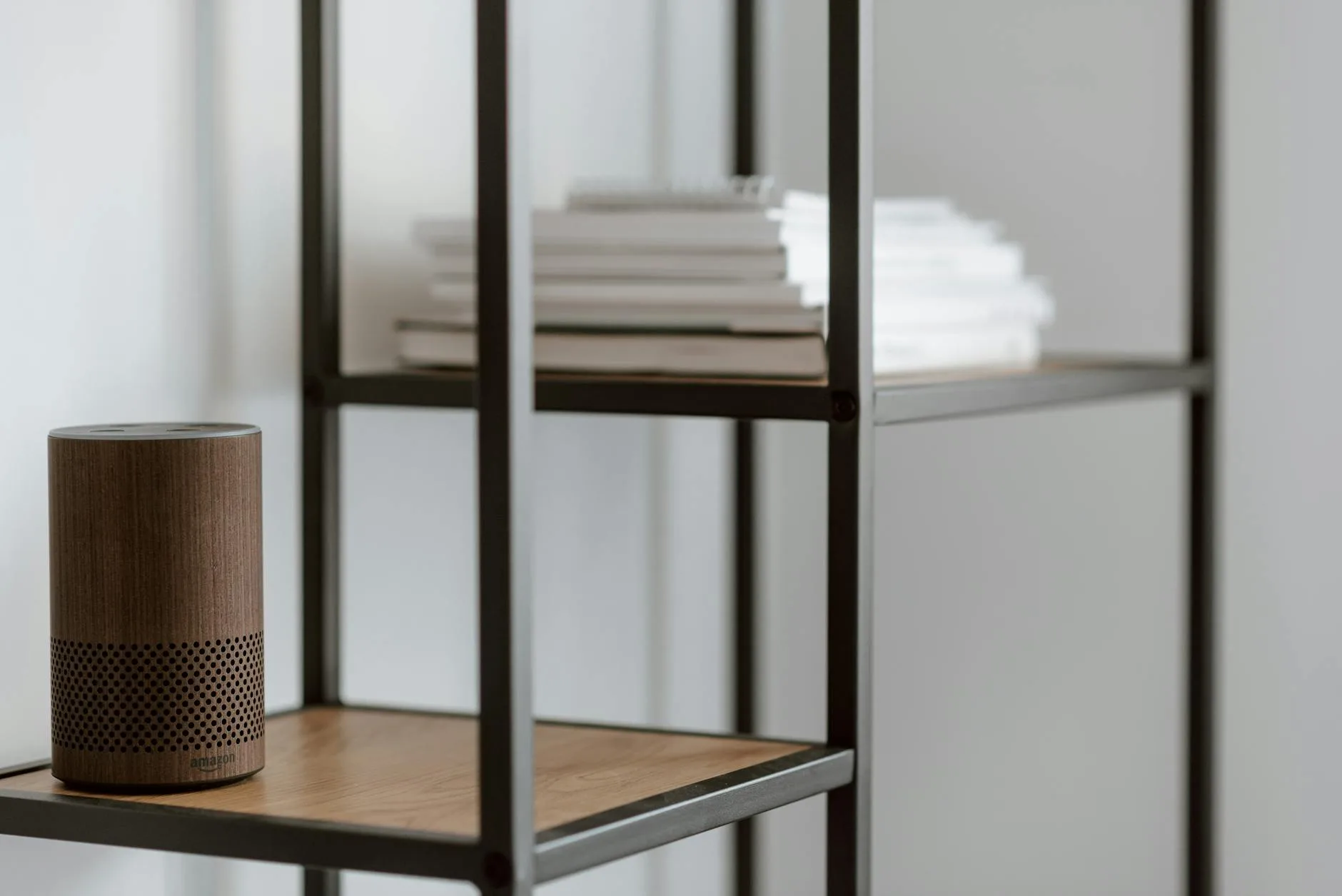 Smart speaker in a living room — voice control for smart light switches