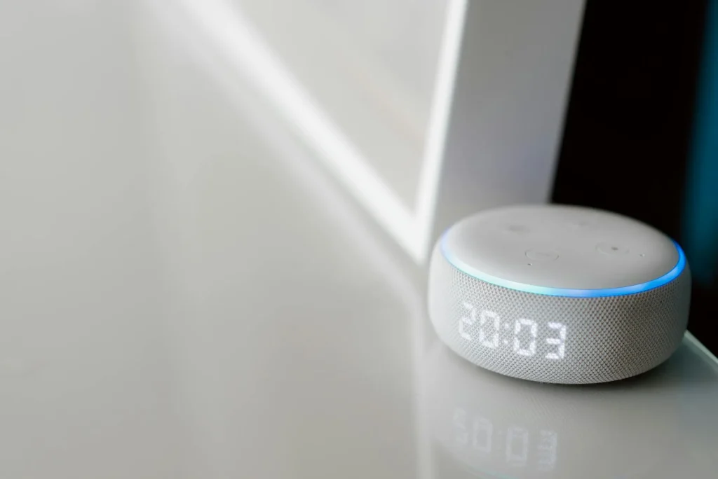 Smart speaker on a table in a modern living room