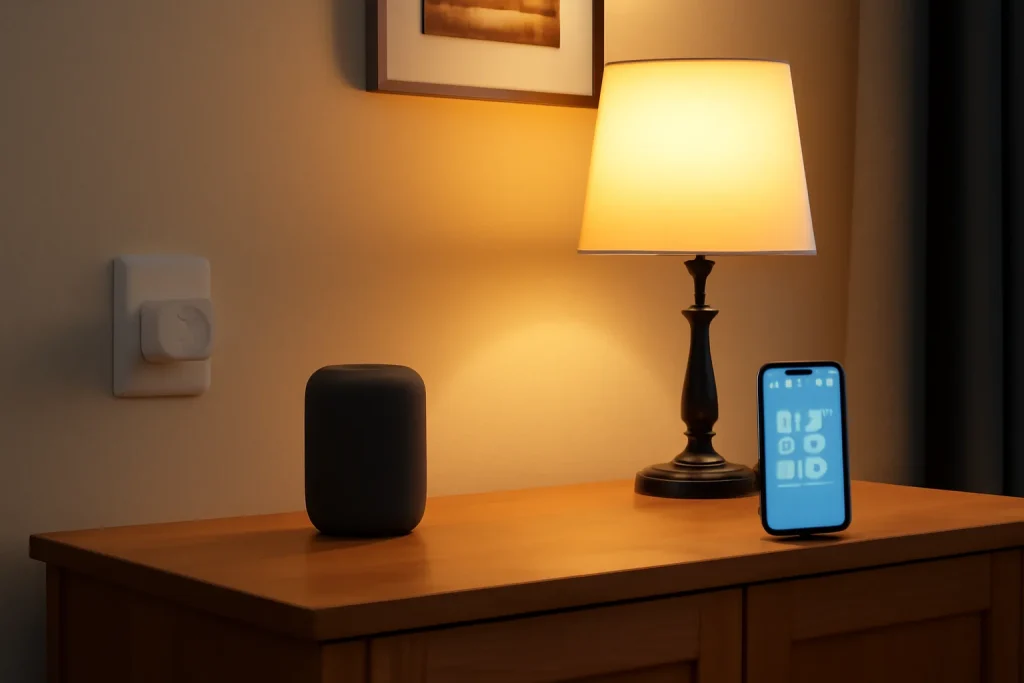 Smart plugs, lights and phone app set up for home automation without a hub