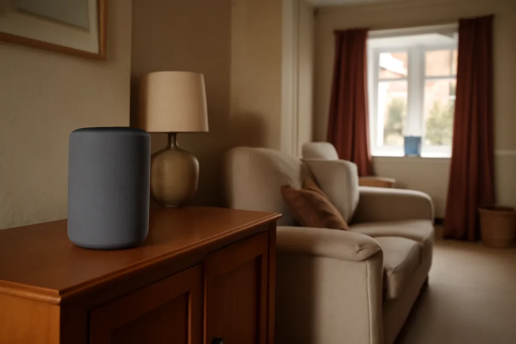 Smart speaker in a living room for multi-room audio
