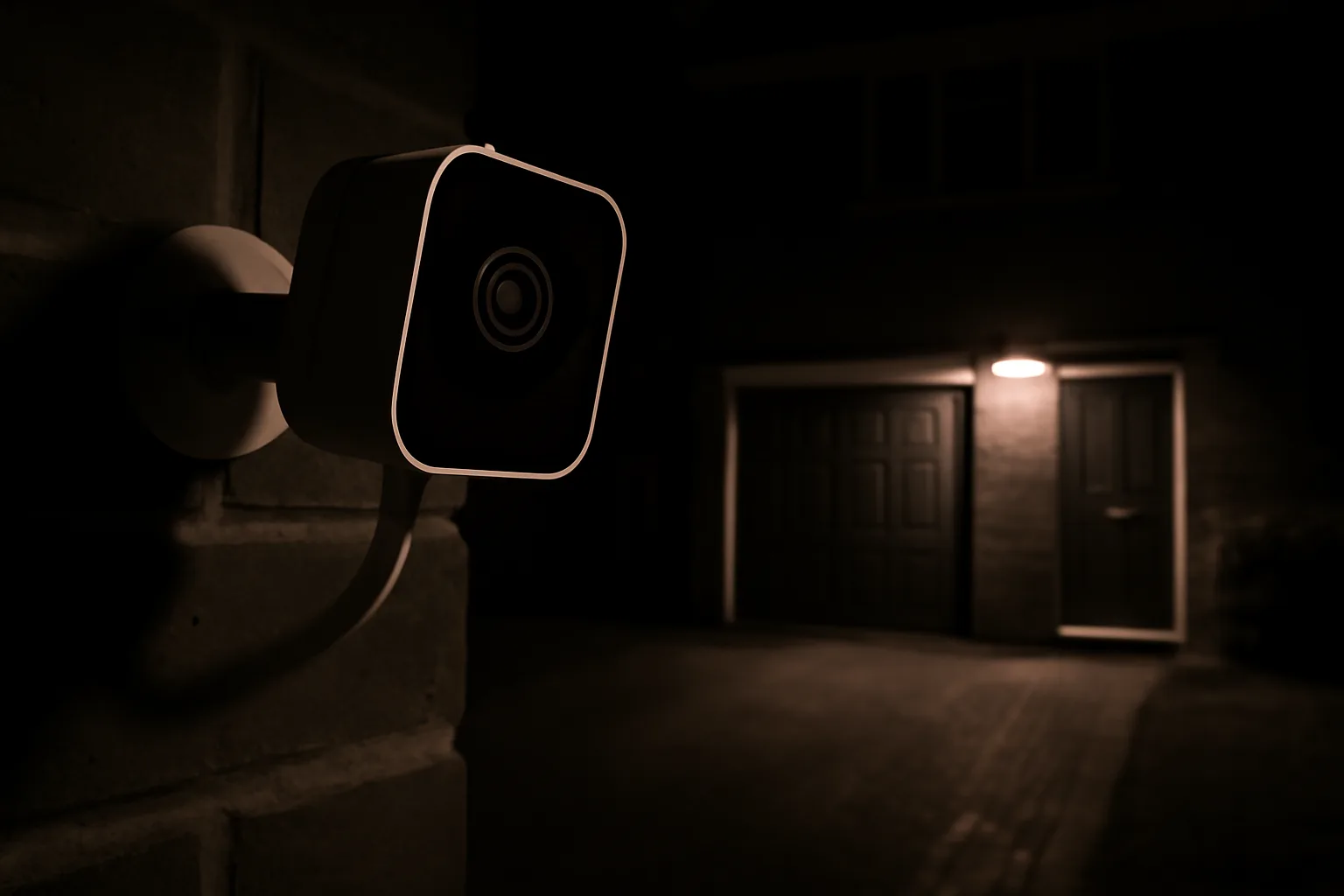 Home security camera set up for night vision over a driveway