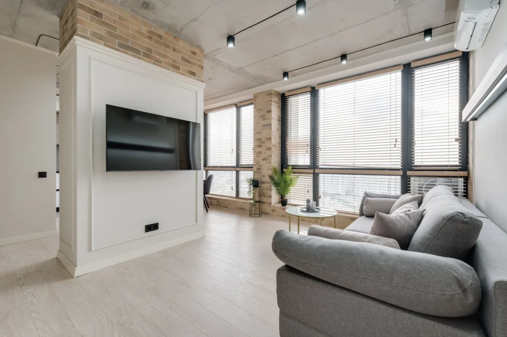 Motorised smart blinds on a modern UK living room window