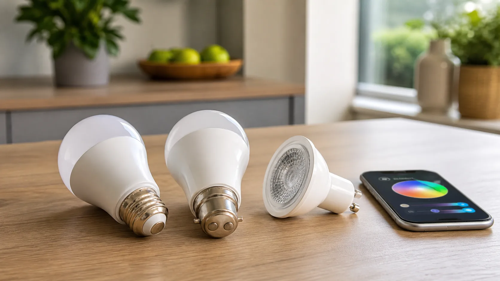 Smart bulb fittings and app controls for choosing smart bulbs