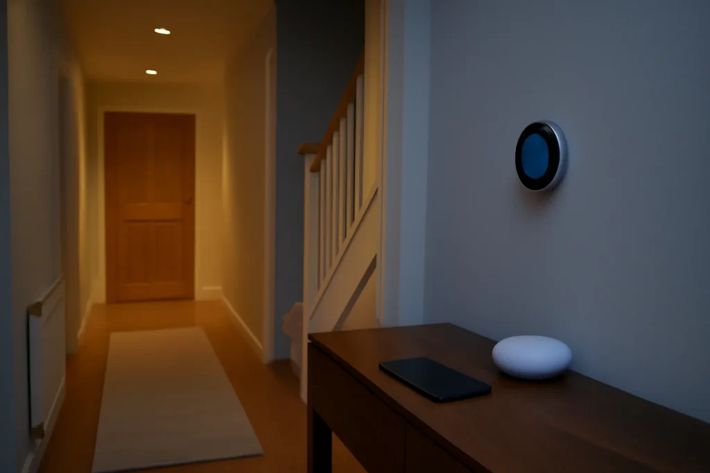 Geofencing smart home devices set up for hallway arrival lighting