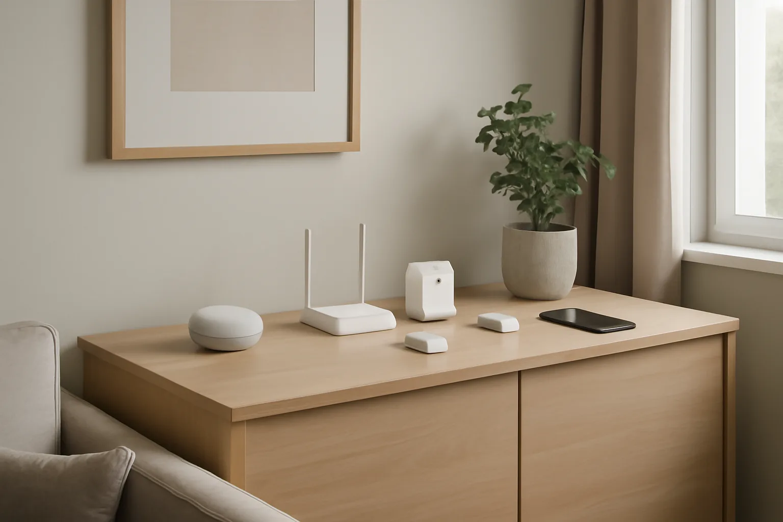 Smart home hub, router and sensors ready for device integration
